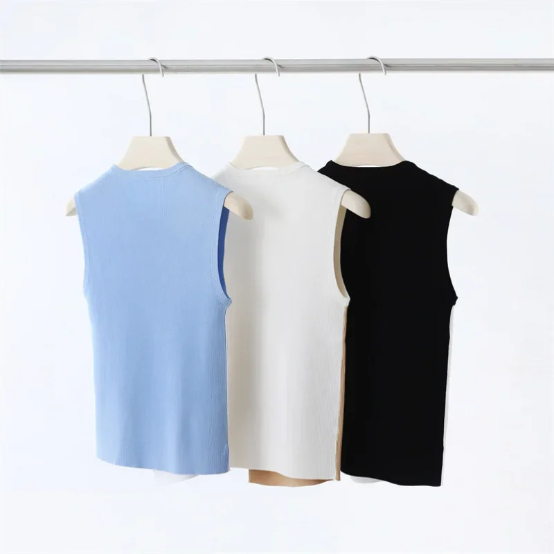 Summer Knitwear Vest Women Tanks Tops Sleeveless Women Viscose Patchwork Camis Crew Neck Slim Stitching Spring Designer Clothing