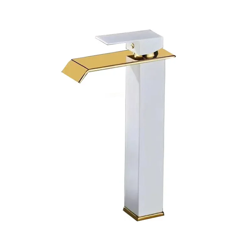 Gold and white Bathroom Faucet Waterfall Basin Bathroom Basin Mixer Tap Hot and Cold Sink faucet