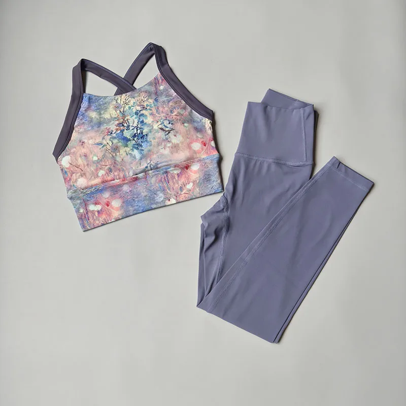 2PCS Yoga Suit Tracksuit Sports Bra High Waist Leggings Shorts Outfit Gym Set Fitness Workout Clothes Push Up Sportswear Suit