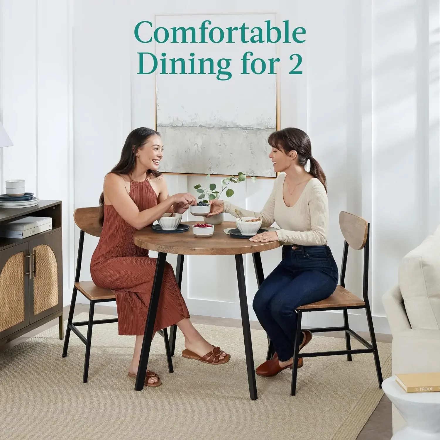 Choice Products 3-Piece Mid-Century Modern Round Dining Set, Space Saving Dinette for Kitchen, Dining Room, Small Space w/Metal