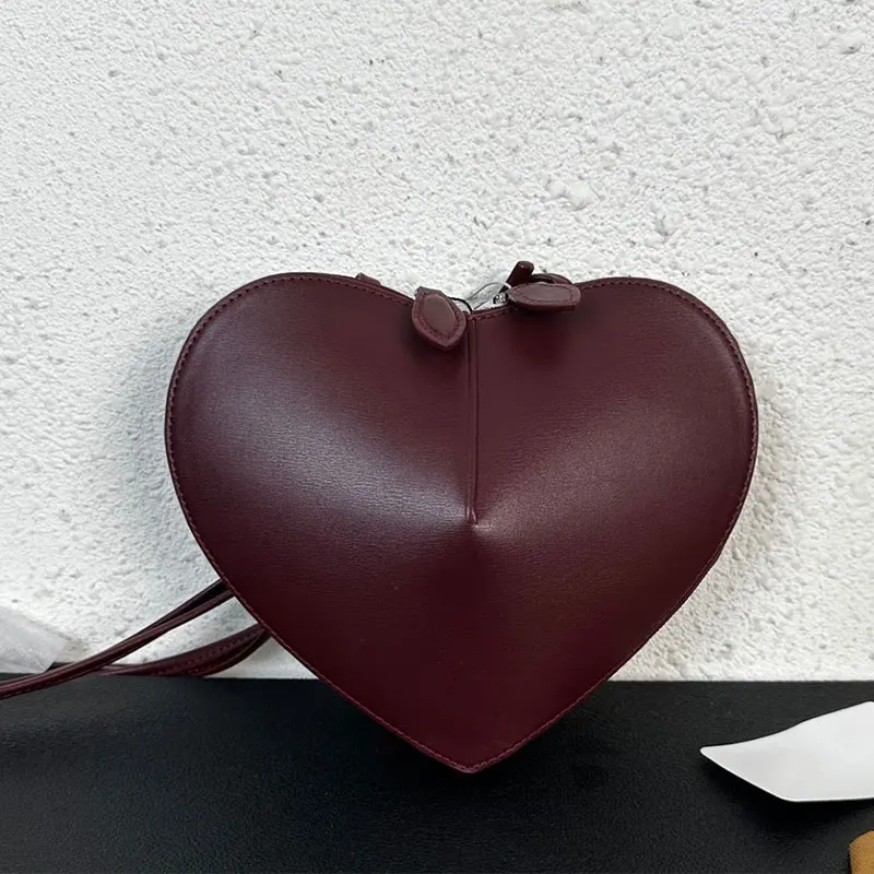 Love Heart Shaped Bag High Quality Leather Shiny Red Burgundy Purse Fashion Luxury Shoulder Crossbody Ladies Marry Party Wallet