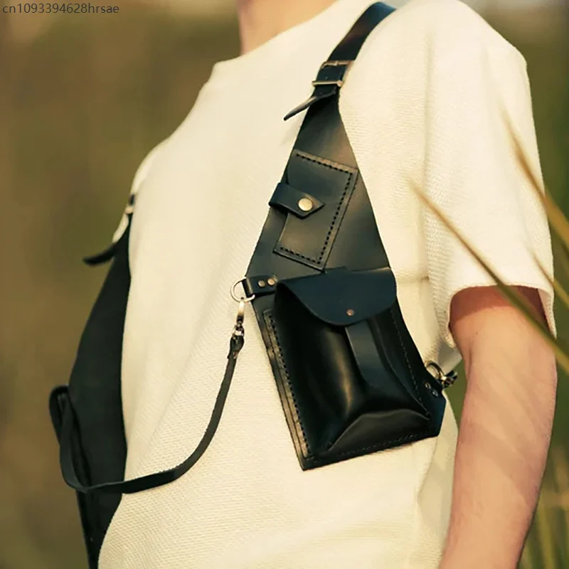 Średniowieczna Steampunkowa torba na ramię z uprzężą na klatkę piersiową Vintage skórzana torebka na telefon kieszonka kabura z zabezpieczeniem przed kradzieżą torba dla kobiet mężczyzn festiwal