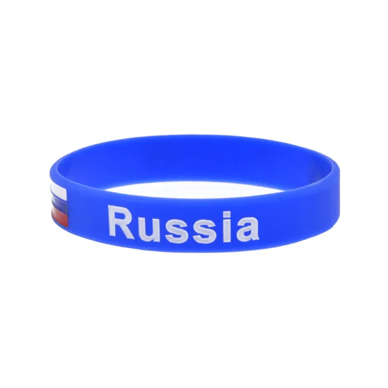 50 Stück Russland-Flaggen-Logo Silikon-Armband Fußballmannschafts-Armreif für Sport Blauer Armreif – Detail 2