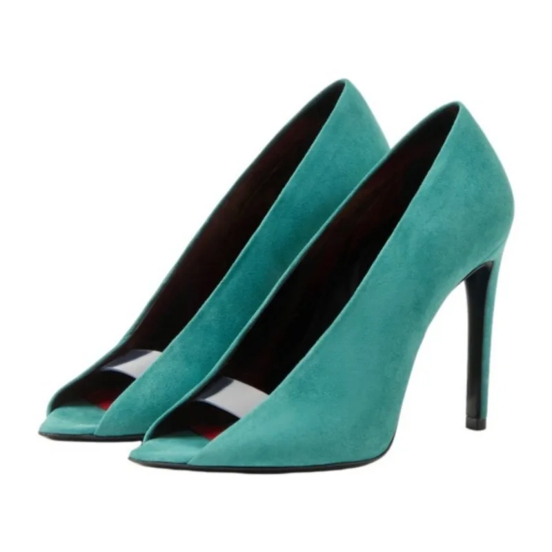 Peep Toe Stiletto High Heels Women Suede Slip On Mules Strap Thin Heel Dress Pumps Elegant Evening Party Slide Heels F380