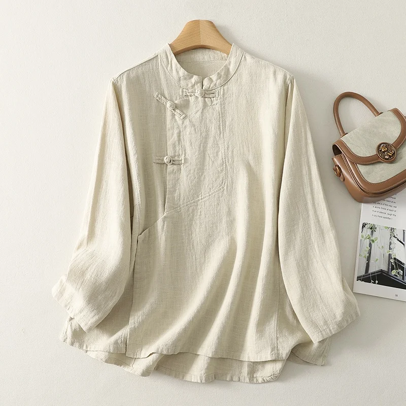 

Свободный длинный све, хлопок и лен, винтажный чайный костюм на пуговицах с воротником-стойкой и боковым разрезом, китайский женский осенний костюм