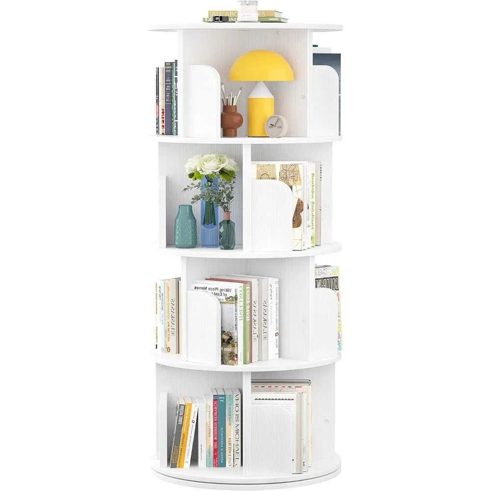 Rotating Bookshelf, Small Corner Bookshelf for Small Space, 360 Display 4 Tier Floor Standing Bookcase Storage Rack