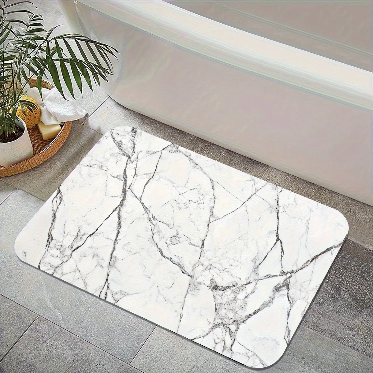 1 Pack Luxury Marble Texture Anti-Slip Mat - Super Absorbent Quick Dry Bathroom Mat for Shower Room, Kitchen, Laundry Room
