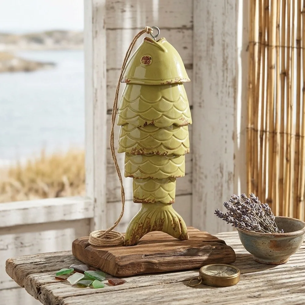 Fish Shaped Wind Chime in Metal for Garden Patio Bedroom Indoor Outdoor Decor Feng Shui For Luck Enhancement Tone