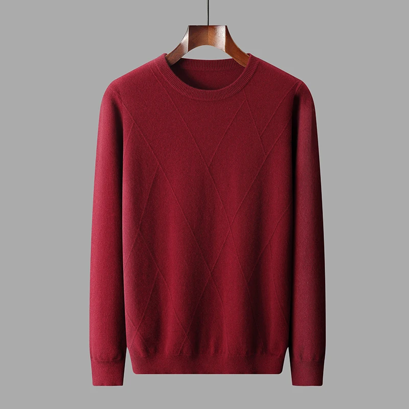 Geometric Solid Color Knitwear Sweater Men's Cashmere Pull Homme Winter Quality Wool Soft Comfortable Stretchy Sueters De Hombre