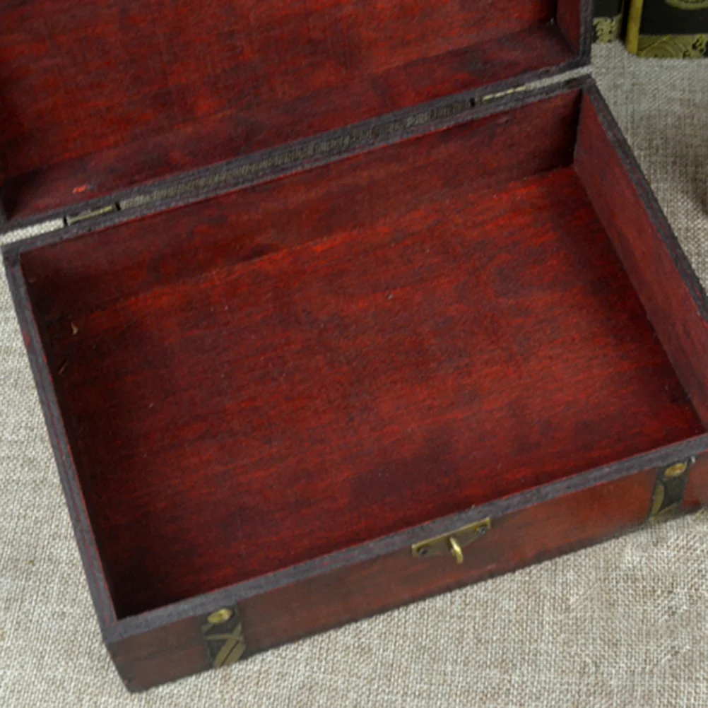 Rusty Bronze Fasteners Vintage Wood Box Carved Jewelry Storage Organizer Files Daily Articles Gift Wooden Treasure Case