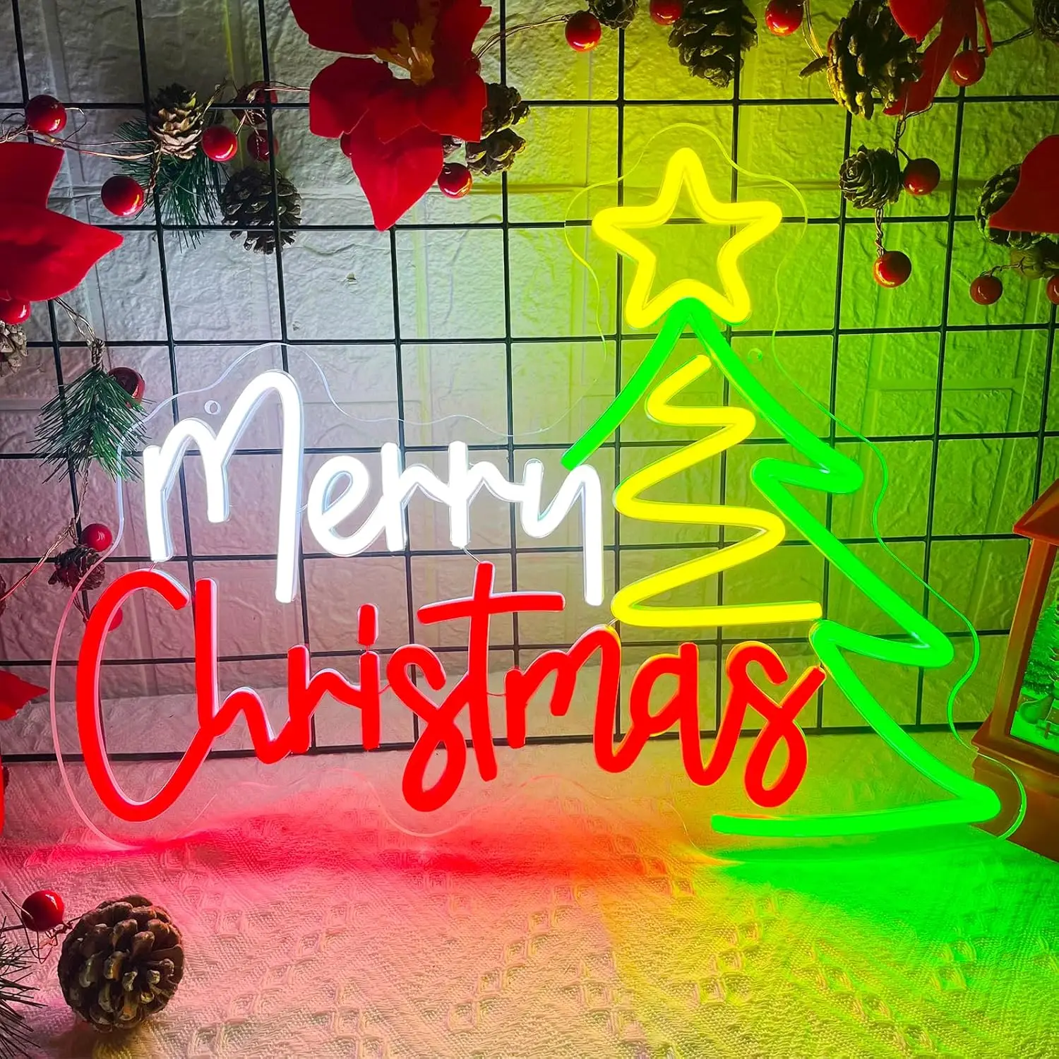 

Merry Christmas Neon Sign Star Topper Xmas Tree Neon Light USB Dimmable LED for Bedroom Living Room Holiday Party Festival Decor