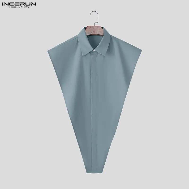 INCERUN Men Irregular Shirt Solid Lapel Sleeveless Casual Men Clothing Streetwear Split Fashion Personality Tops Male Shirts