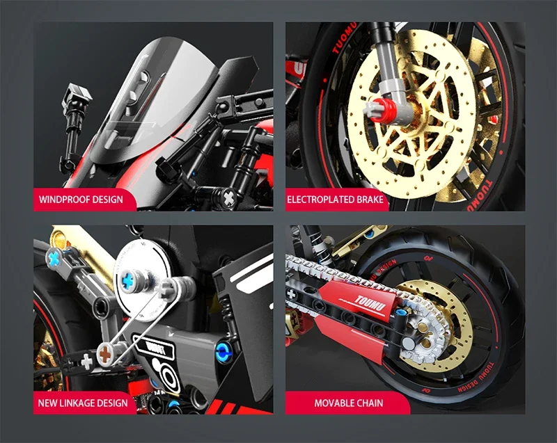 Máquina pesada de alta velocidad para niños, adorno de montaje, bloque de construcción, motocicleta de carreras, coche de ensueño para niño, regalo de cumpleaños