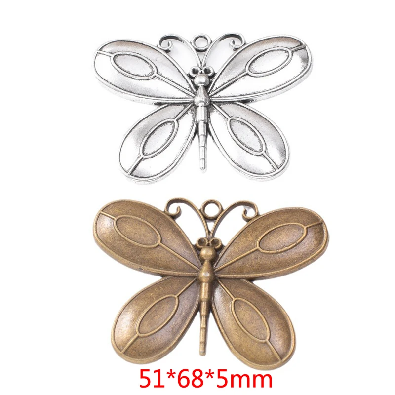 10pcs 51*68MM ZAKKA Grocery Creative Retro Circle Element Insect Butterfly Handmade DIY, Bronze Popular Necklace Jewelry Pendant