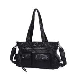 Women Handbags Soft Vintage Shoulder Bag Top-handle Fashion Satchel Multi-Pockets Crossbody Bag Flap Phone Pack