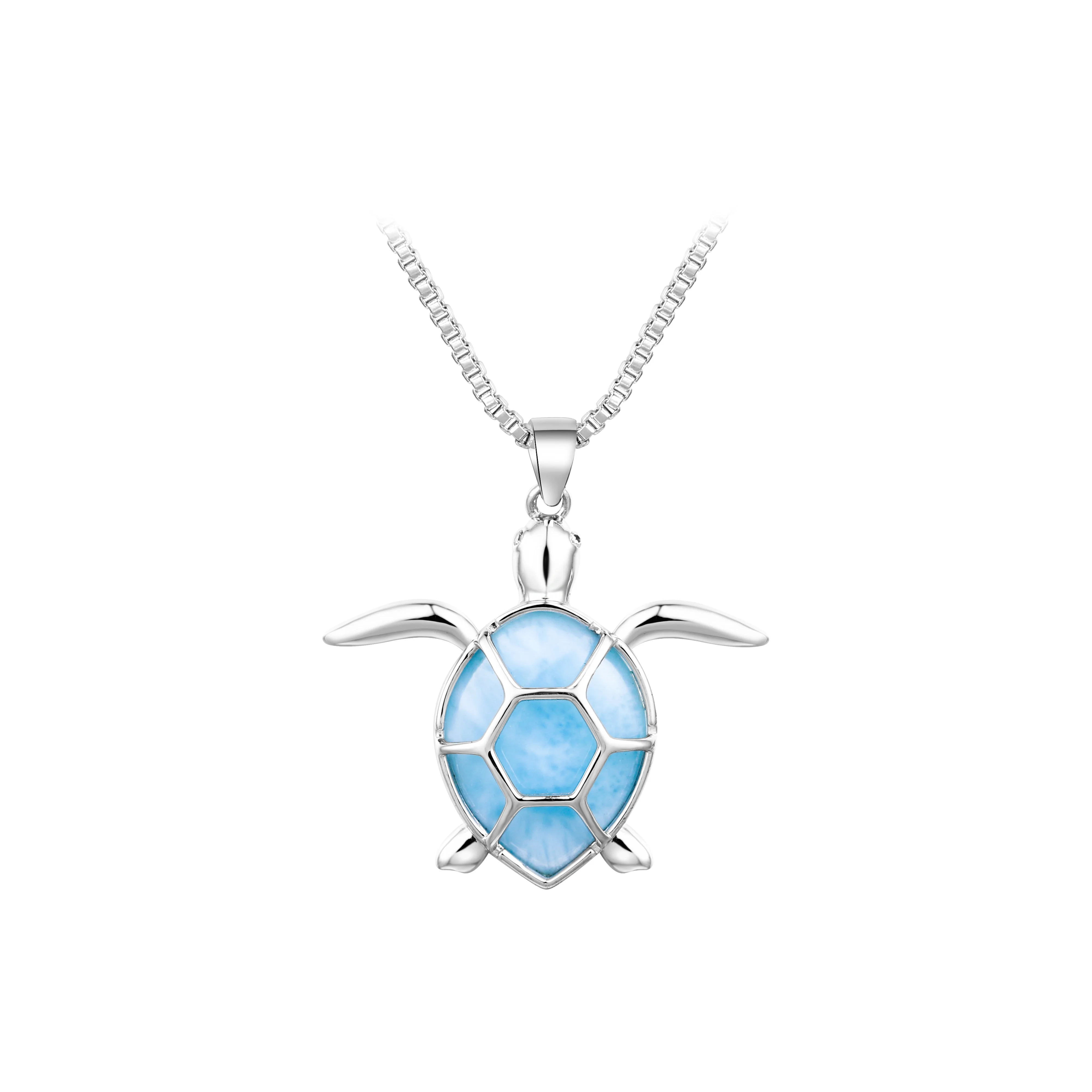 

Copper Sea Turtle Pendant with Blue Larimar Stone - Elegant and Trendy Fashion Jewelry for Women