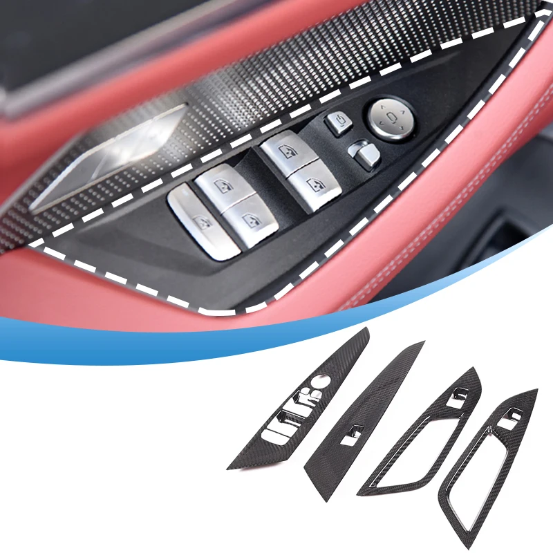 

For BMW 4 Series G22 G23 G26 2020-2024 Real Carbon Fiber Car Window Lift Button Decorative Sticker Car Interior Accessories
