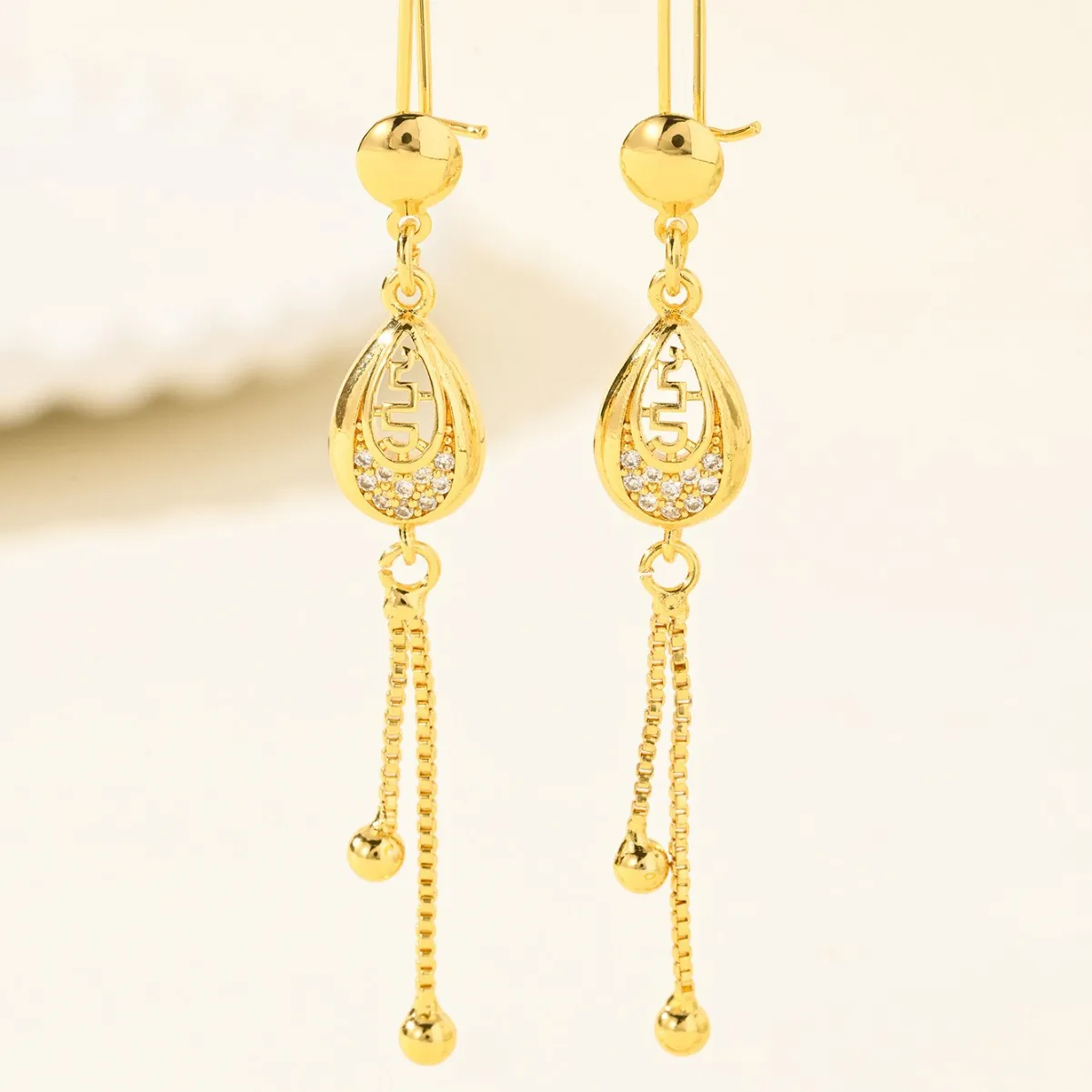 9999 gold fashionable jewelry - fringed waterdrop zircon earrings for women, with a unique small-scale style that is versatile