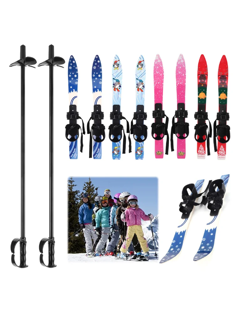 Sci per bambini Snowboard con 1 paio di bastoncini da sci Bambini Sport all'aria aperta Snowboard Sport invernali Tavola da sci per bambini 3-8 anni