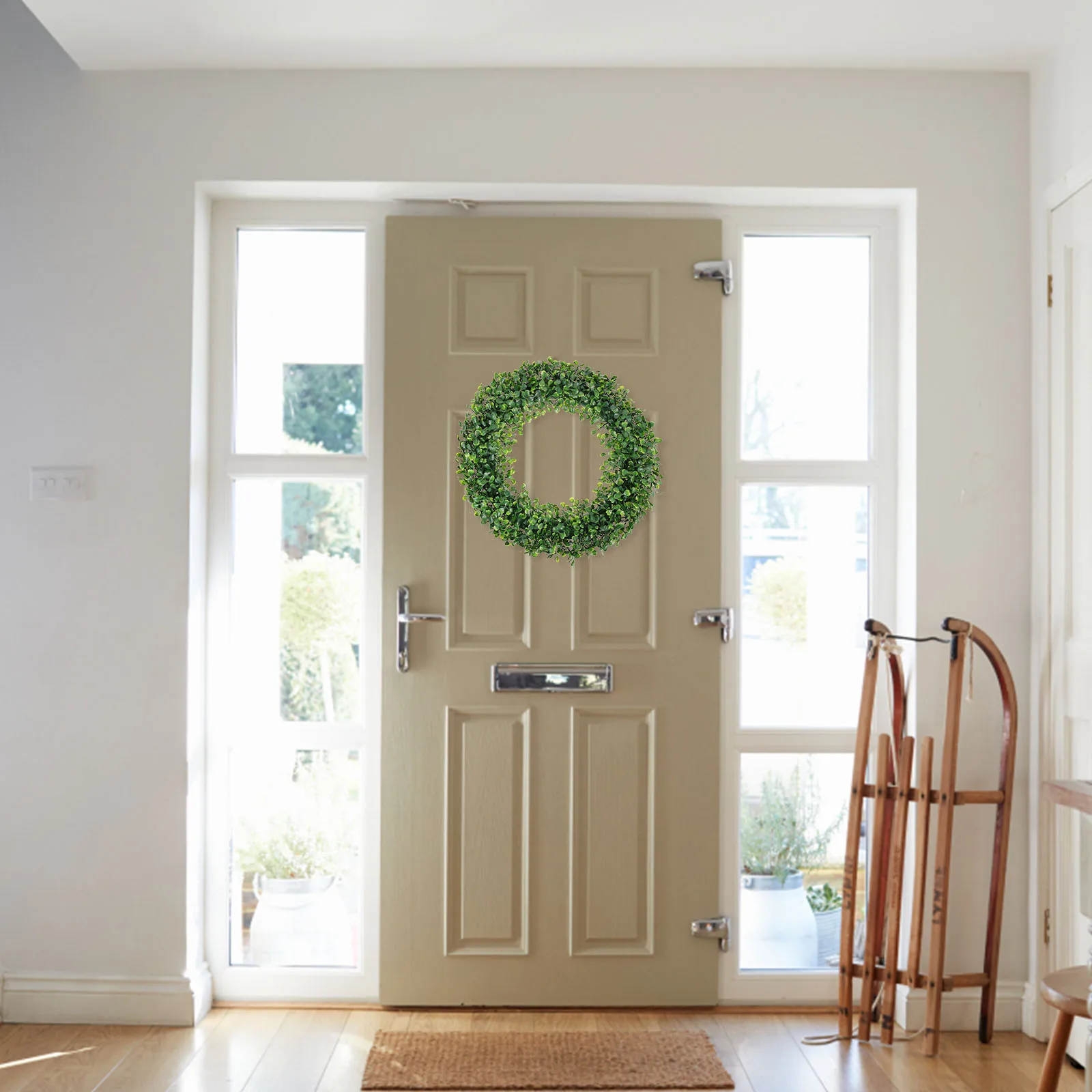 

Premium Simulated Wreath Artificial Green Leaf Hanging Decor for Front Door Outdoor Party Welcome Garland