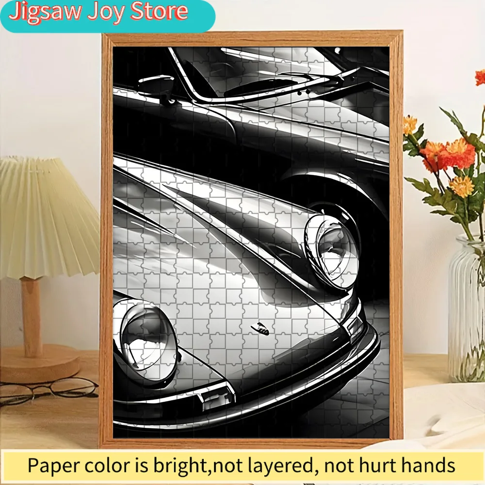 

Бумажный пазл-головоломка: Классический Porsche 911, монохромный крупный план, художественный принт, декор для стен, винтажный немецкий спортивный автомобиль, детализированная иллюстрация