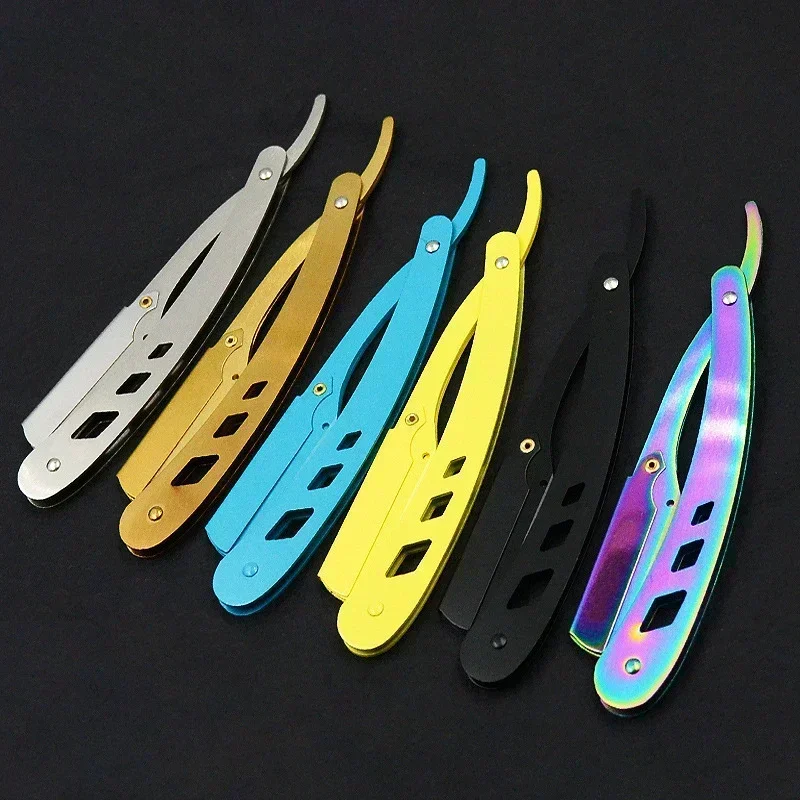 Shaving Barber Razor and Blades Men Tools Hair Antique Black Folding Shaving Knife Unisex Hair Removal (Without Blade)