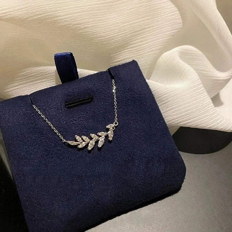 2026 Hot-Seller Curved CZ Wheat Branch Pendant Necklace Dainty Thin Oval Link Chain Soft Minimal Collar Jewelry For Women