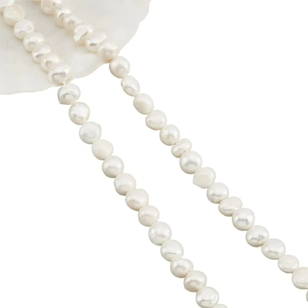 2 Strands About 106 Pcs Natural Freshwater Pearl Beads, 7~8mm Two Sides Polished White Freshwater Pearl Loose Irregular Pearl