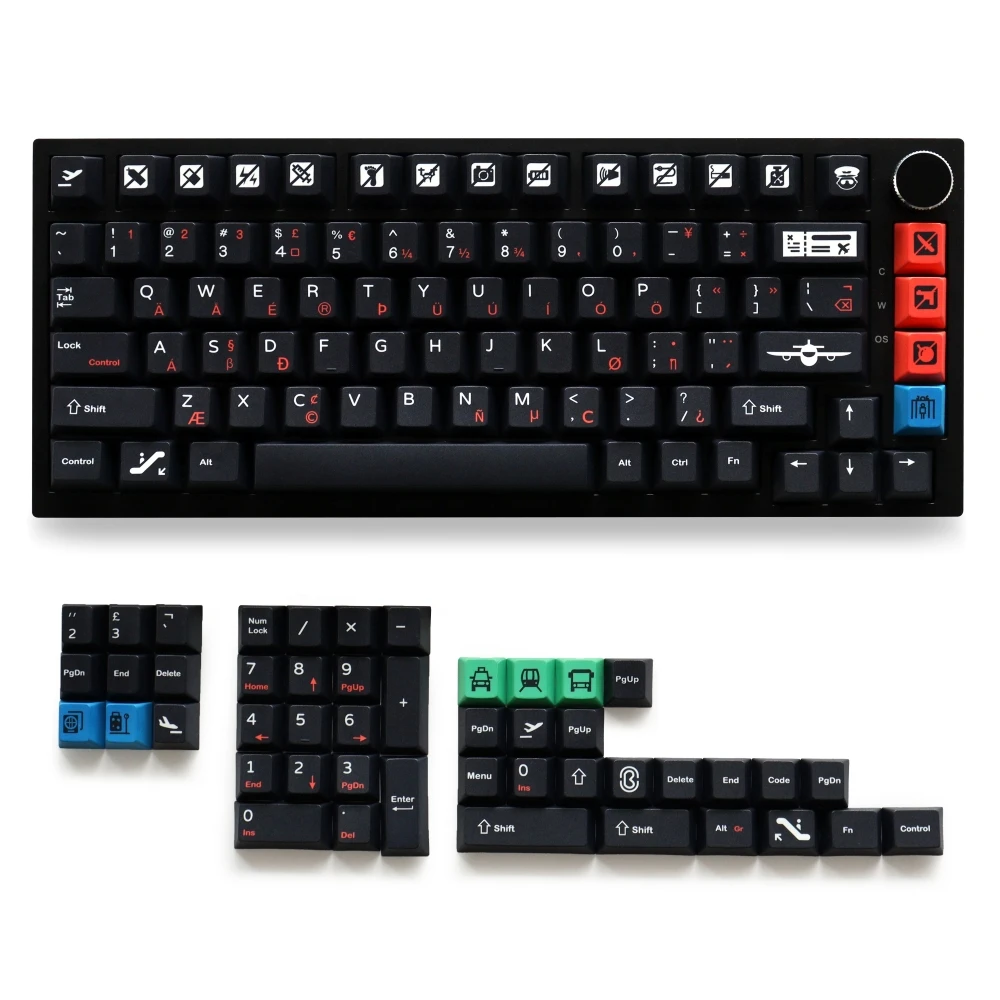 Flight Keycaps PBT Material 129 Keys Five Side Dye-Sub Cherry Profile Keycaps for 61/87/104/108 Mx Switch Mechanical Keyboard