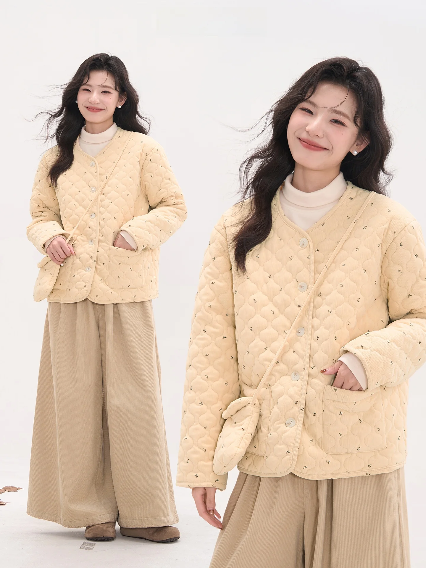 

Женская зимняя утепленная куртка из хлопка с цветочным узором и волнообразным принтом, повседневная, свободного кроя, с круглым вырезом