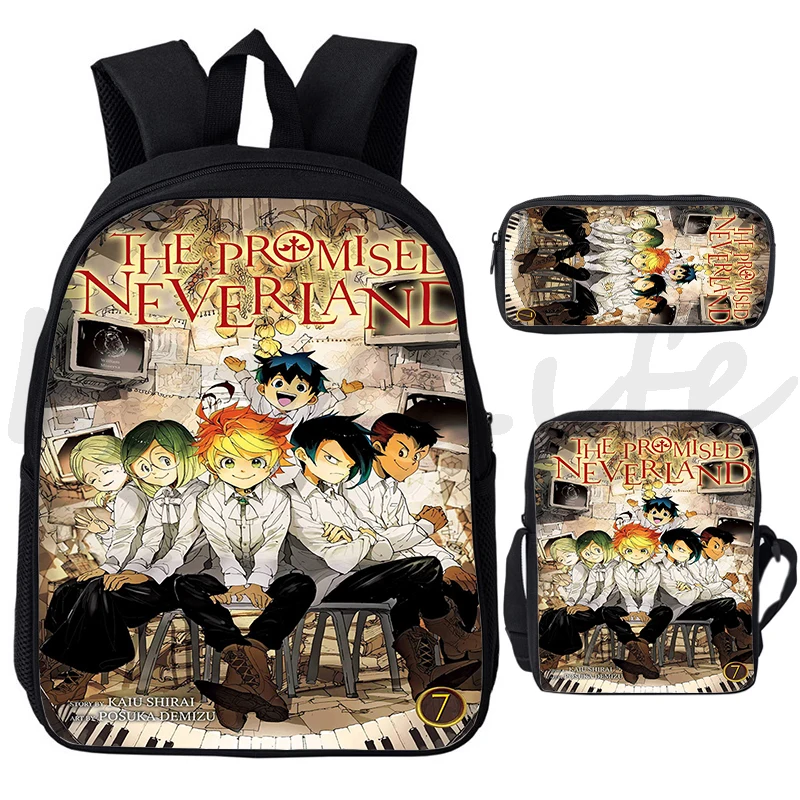 A Prometida Neverland Mochila Infantil, Sacos Escolares Anime para Meninos e Meninas, Mochila para Adolescentes, Mochila de Ombro, Mochila de Viagem, 3 Set