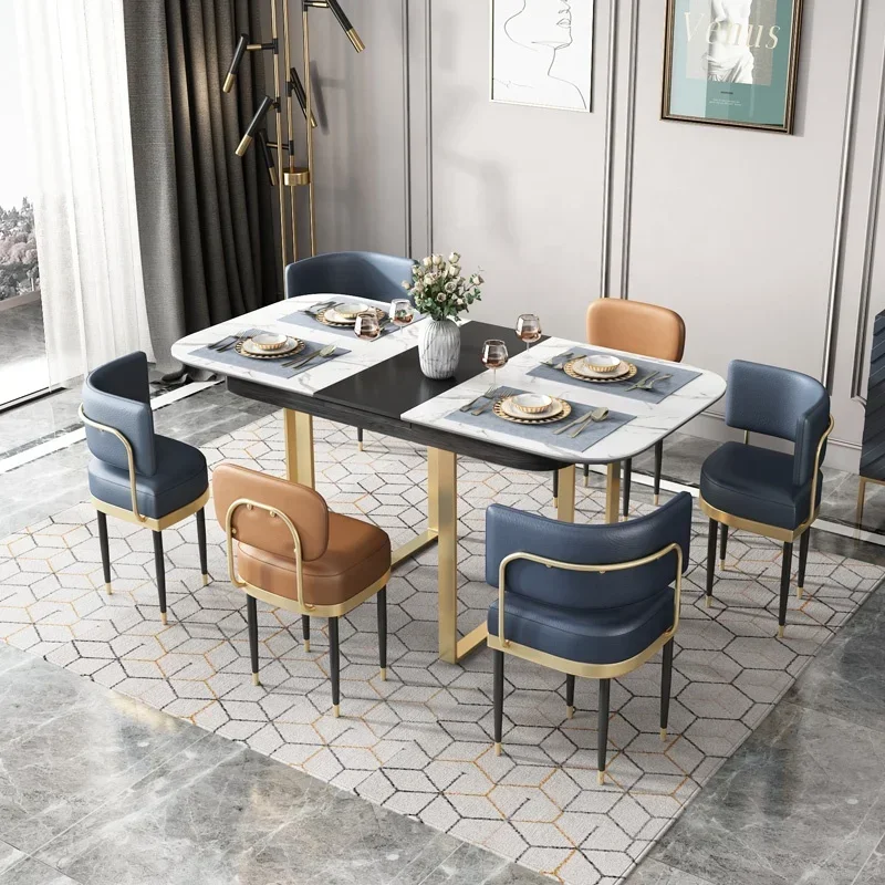 

#Natural Slab Modern Furniture White Black Marbling Sintered Stone Sectional Dining Table Set