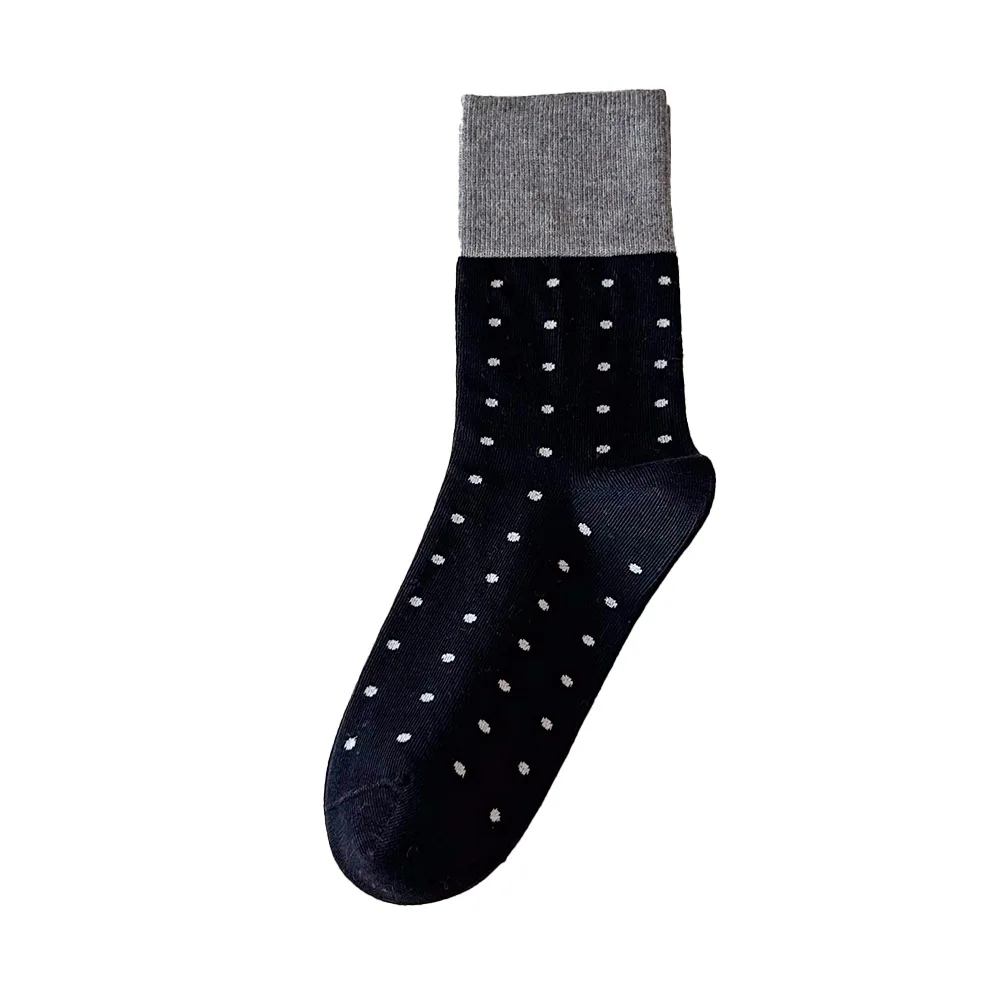 5 Pairs Gray Dot Socks for Women Mid-Calf Length Cotton Japanese Style Grip Socks Fall Winter Women's Socks Set High Quality