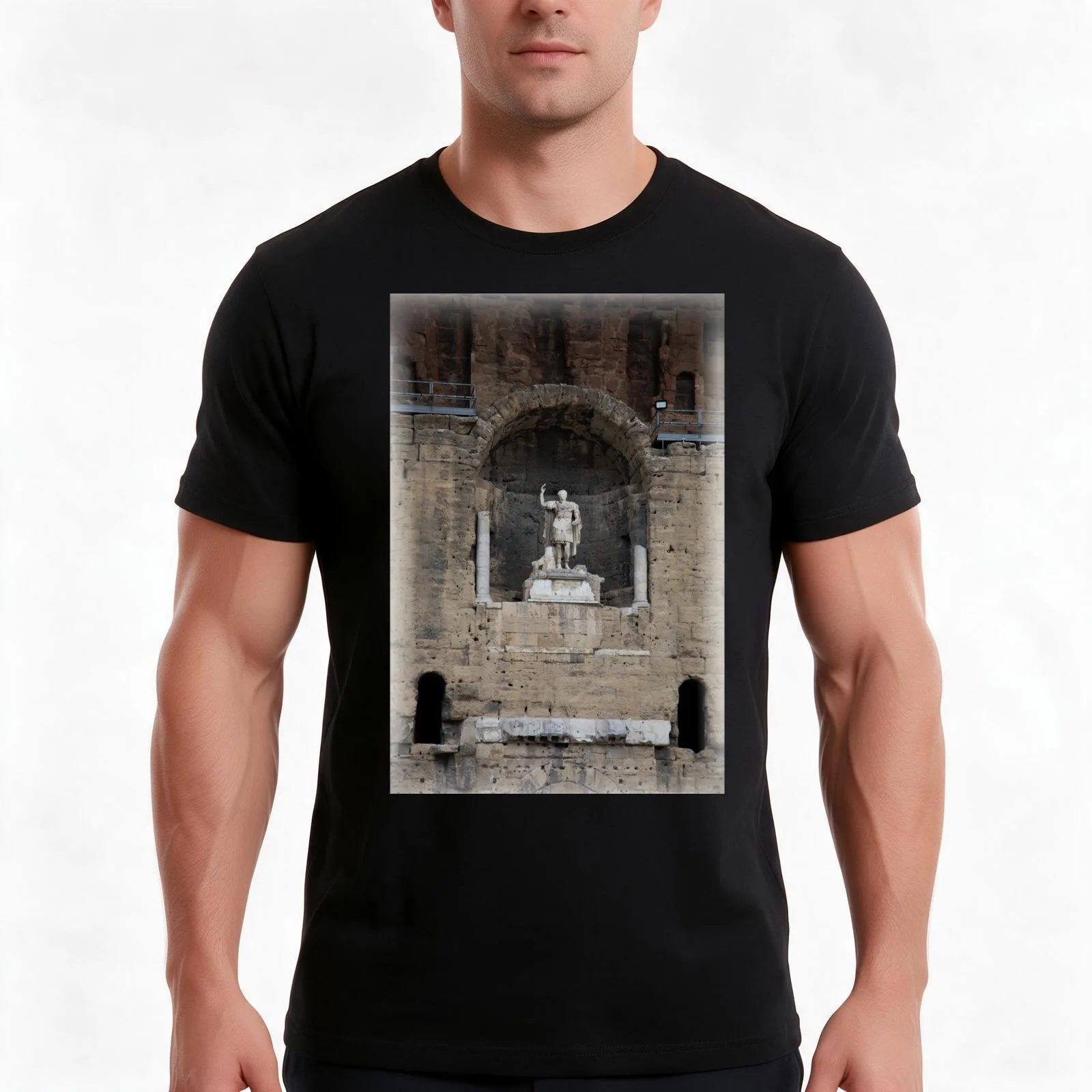 Caesar Augustus at Arles Amphitheater T-Shirt, Summer Casual Cotton Tee, Oversized Streetwear Tops, Vintage Graphic Print
