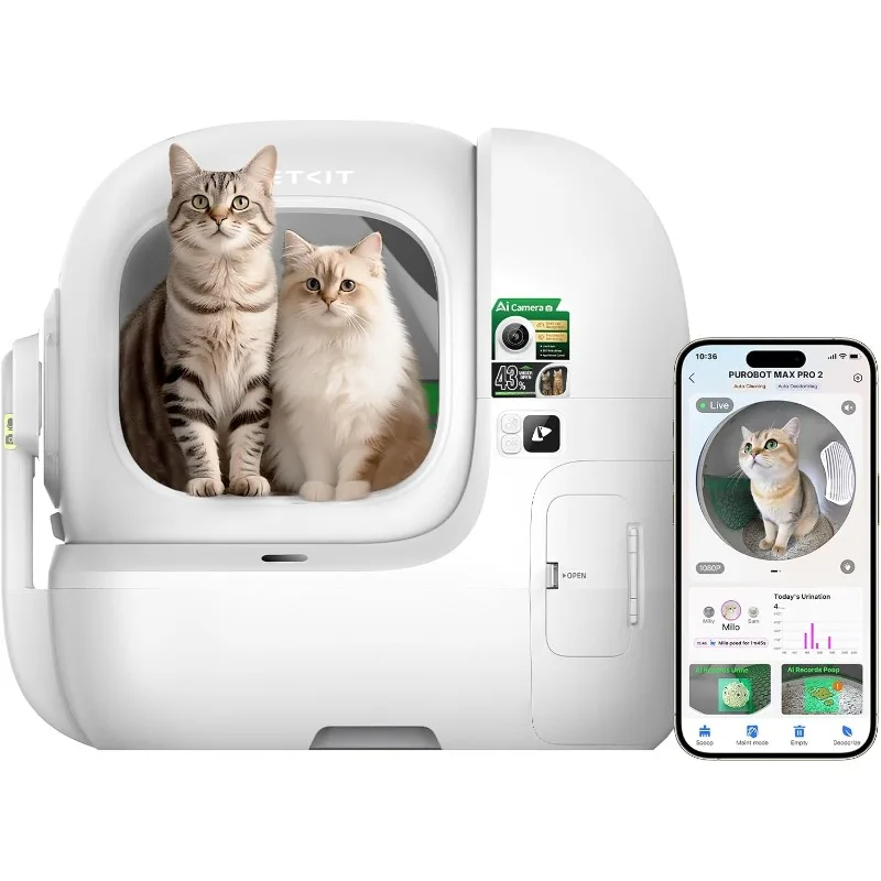 

PETKIT AI-Camera Self Cleaning Cat Litter Box Large Opening 210° Wide Angle Lens Cat Facial Recognition 2026 Purobot Max Pro 2