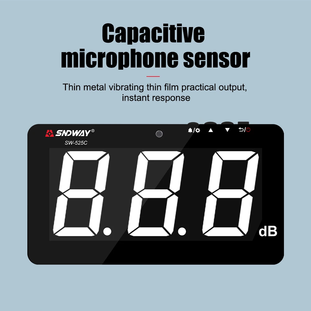 SNDWAY ścienny miernik poziom dźwięku 30-130 db cyfrowy miernik hałasu decybeli monitorujący hałas/miernik poziom dźwięku SW-525G