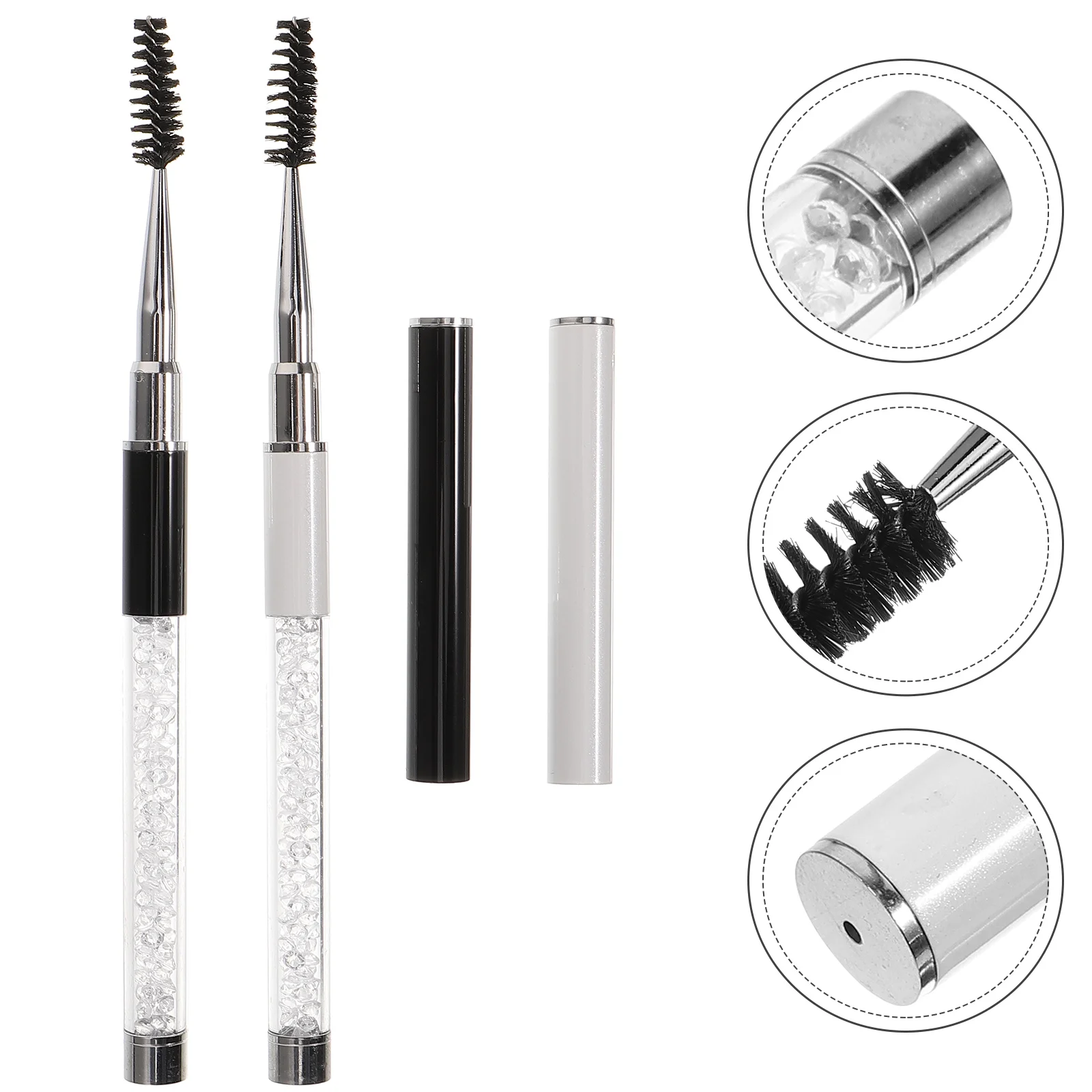 2 Pcs Eyelash Brush Lashes Comb Applicator Tool Brow Black White Mascara Wand Spiral Fiber Travel Home Use