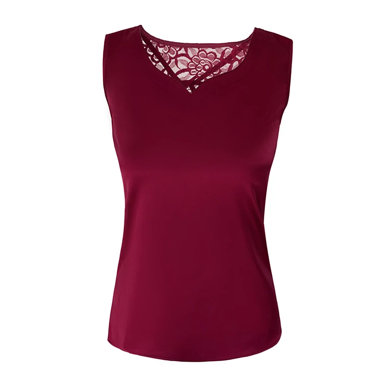 2025 New Women's Vest Mesh Elegant V-Neck Blouse Lace Spliced Sleeveless Women Clothing Solid Summer Fashion Satin Ladies Tops
