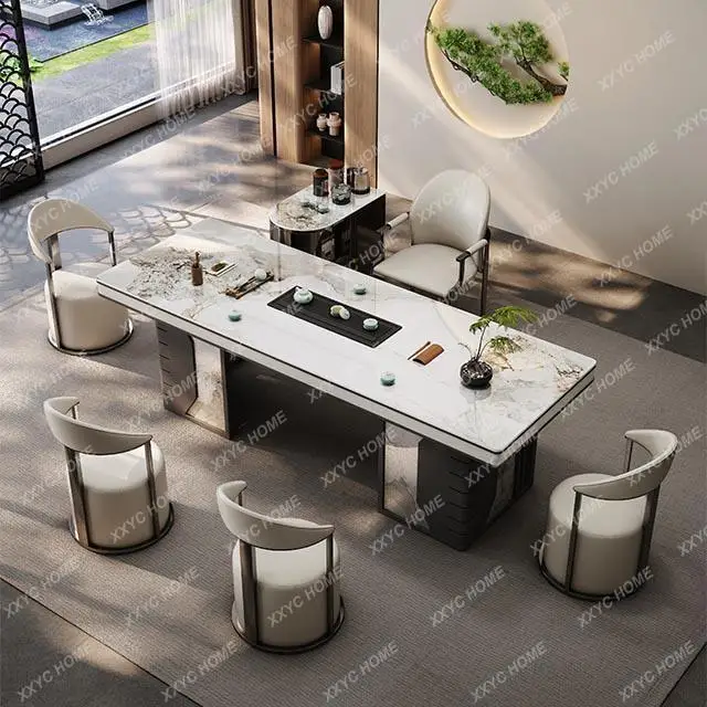 

Новый китайский чайный стол из каменной плиты, простой, современный, офисный, полностью автоматический, с подсветкой, в стиле легкой роскоши.