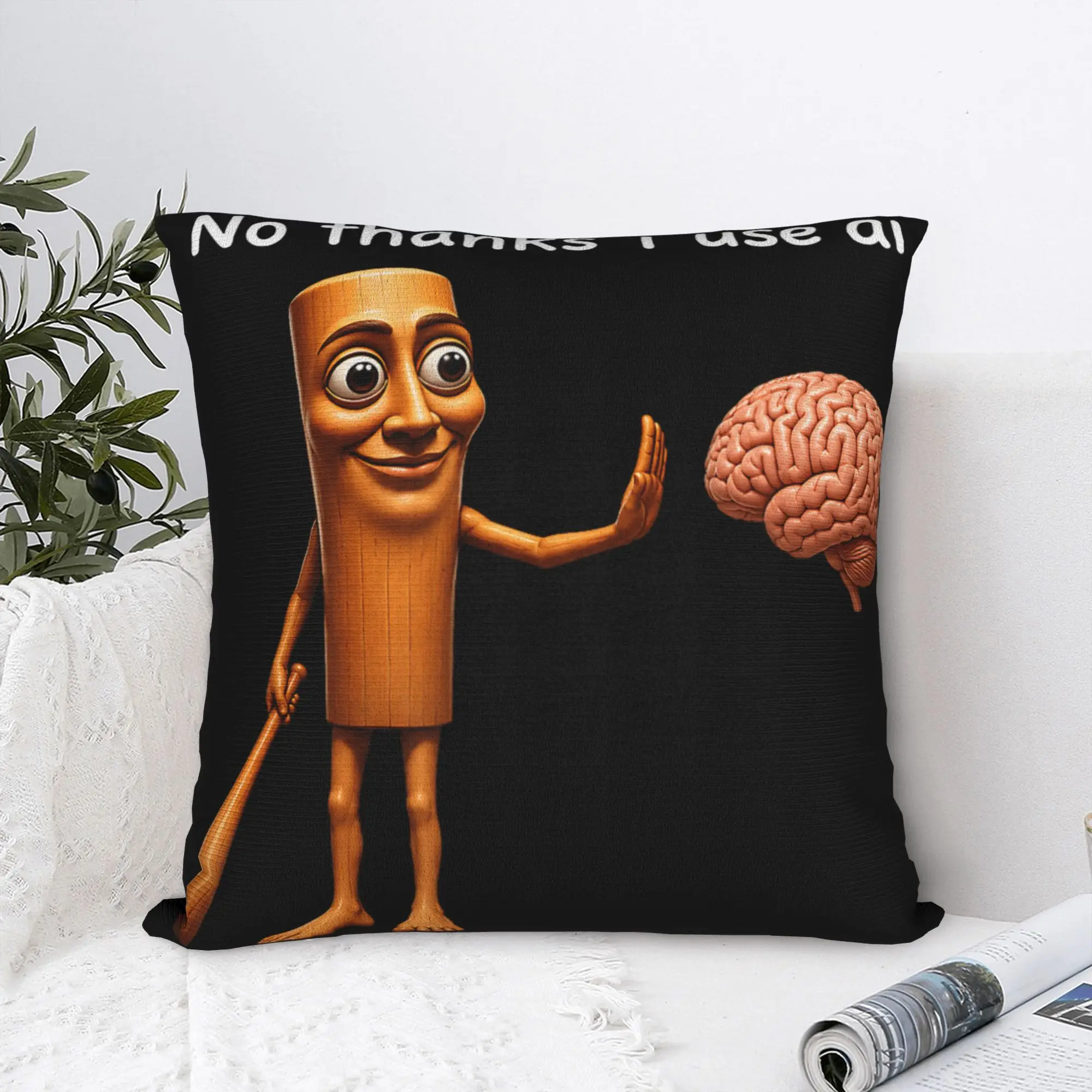 Power of AI Tung Sahur Abandons His Brain Funny Meme Joke Pillow Case Soft Pillow Cover Cushion Cover For Bedroom Home Decor