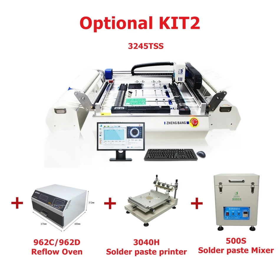 SMT Desktop ZB3245TSS Automatic 2 Heads 4 Cameras 54 Tubes Strap LED Pick and Place Chip Mounting Machine with Visual System