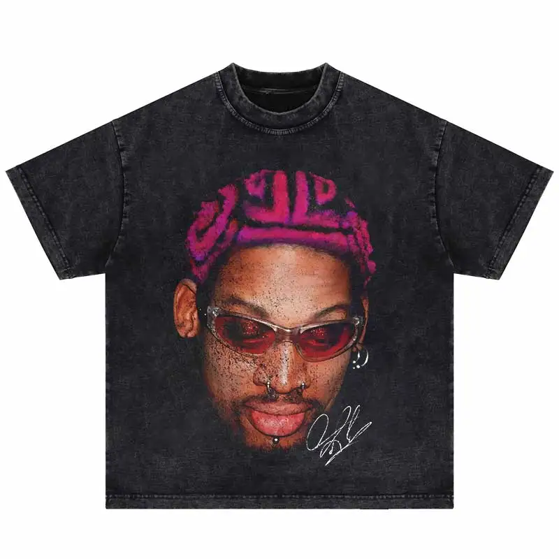 Hip Hop Men\'s Big Face T-shirt Tops Dennis Rodman Portrait Graphic Printed T-Shirt Vintage Cotton Men Casual Oversized  Tshirt