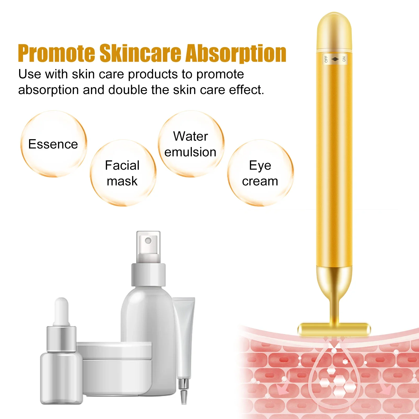 24K Gold Roller เครื่องนวดหน้าแบบสั่นกระชับสัดส่วนผิวหน้าความงาม PULSE Firming Face Massage Lift กระชับริ้วรอยบาร์