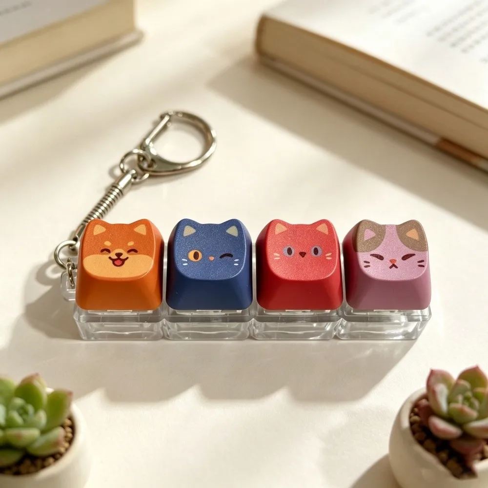 Finger Button Keycap Mechanical Keyboard Keychain Clicker Relax Button Keyboard Fidget Keychain Cute Cat Creative