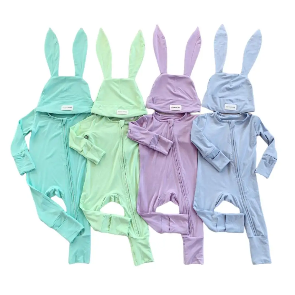 

2024 Newborn Boys Girls Zipper Romper Solid Spring Autumn Long Sleeves Jumpsuit with Cute Hat Two-Piece Sets Boutique Clothing