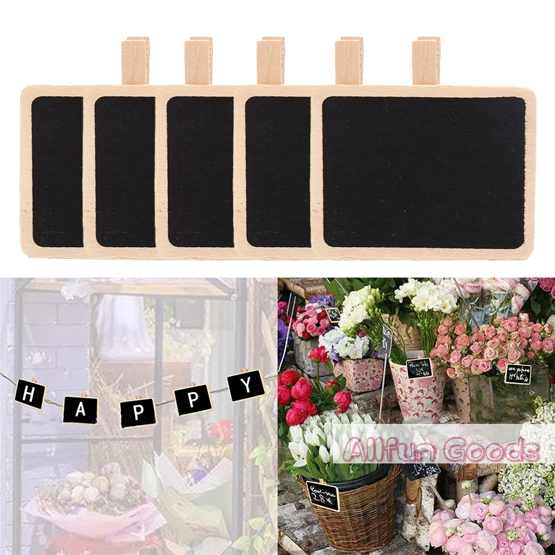 [TG835]10Pcs Mini Wooden Blackboard Clip Message Note Board Home Store Decoration