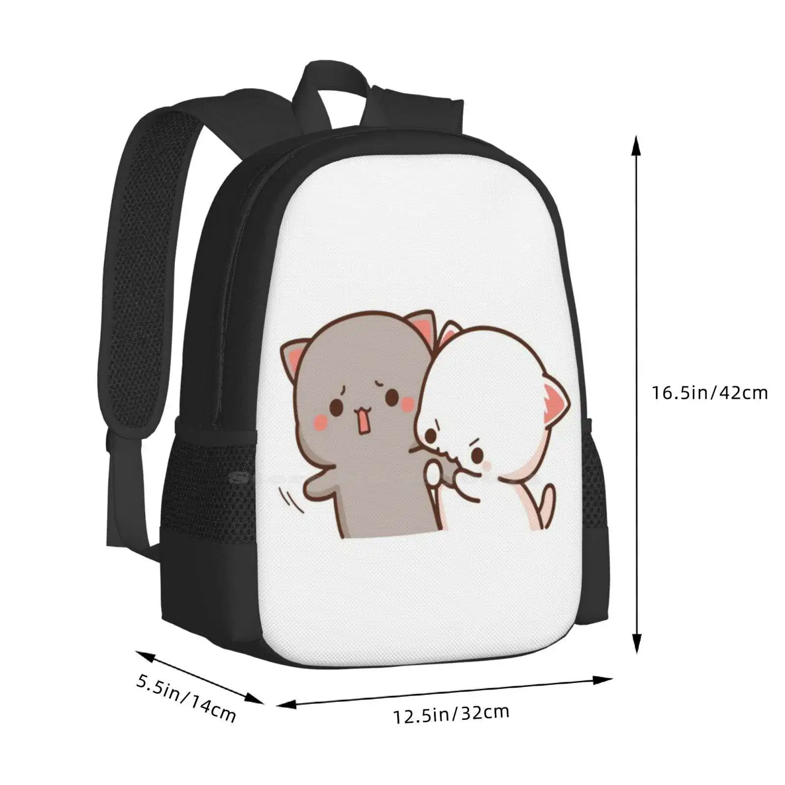 Peach And Goma Mochi Cat Bite School Bags zaino per Laptop da viaggio Peach Cat Mochi Kitty Cute Romantic Kawaii Boyfriend