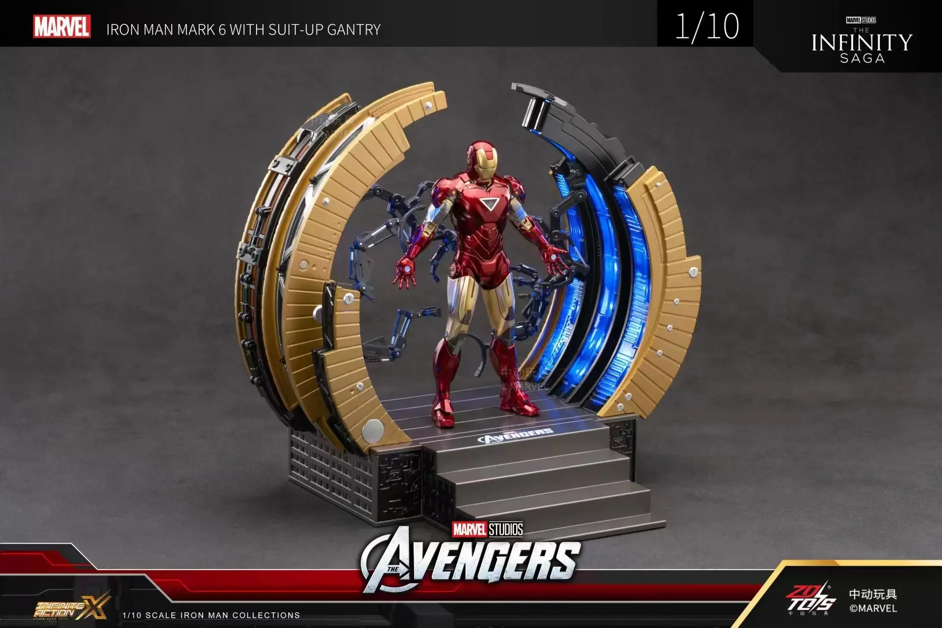 ZD Oryginalny Stojak Iron Man SUIT-UP GANTRY 1/10 Marvel Legend Demolition z Podświetleniem LED MK6 MK4 Armor Tony Stark Model Figurka Akcji