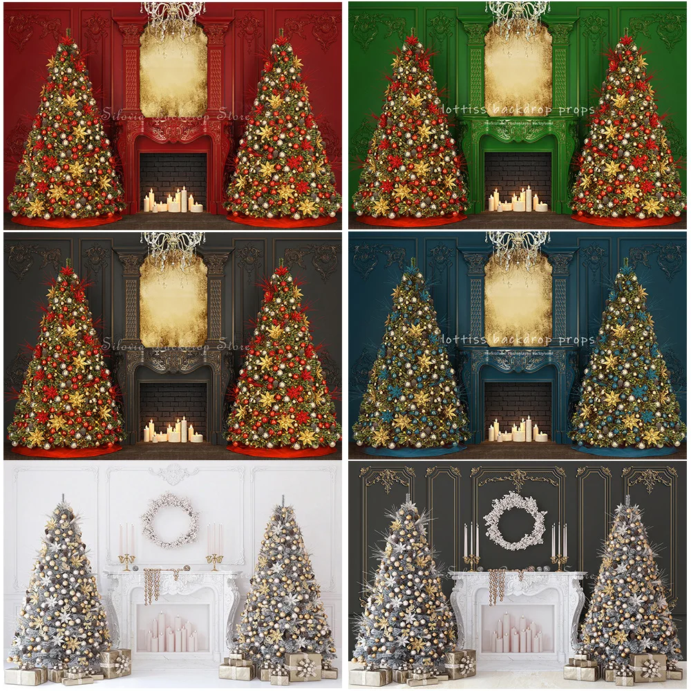 Christmas Fireplace Photo Background Indoor Xmas Tree Backdrop Family Party Photo Studio Props Kids Portrait Photography Cloth