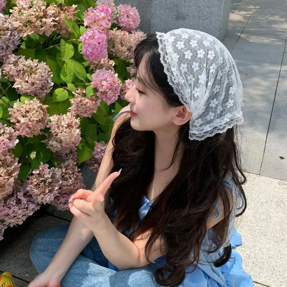 Retro Süße Blume Dreieck Haar Schal Frauen Mädchen Stirnband Koreanische Französisch Pastoralen Kopfschmuck Sommer Spitze Kopfbedeckungen 	   Damen Turban